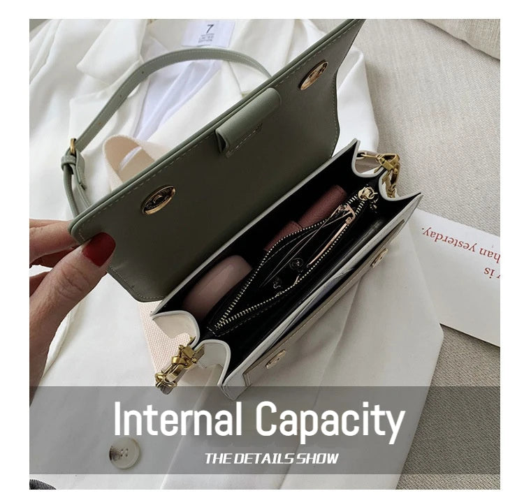 Stylish Contrast-Colour PU Crossbody Bag Versatile Shoulder Bag with Square Shape Dual Strap Design Commuting & Everyday Use