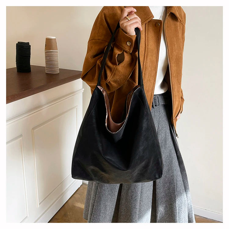 Faux Suede Solid Color Simple Casual Tote 2025 Winter Retro Shoulder Bags Large Capacity Temperament Versatile Women's Handbags