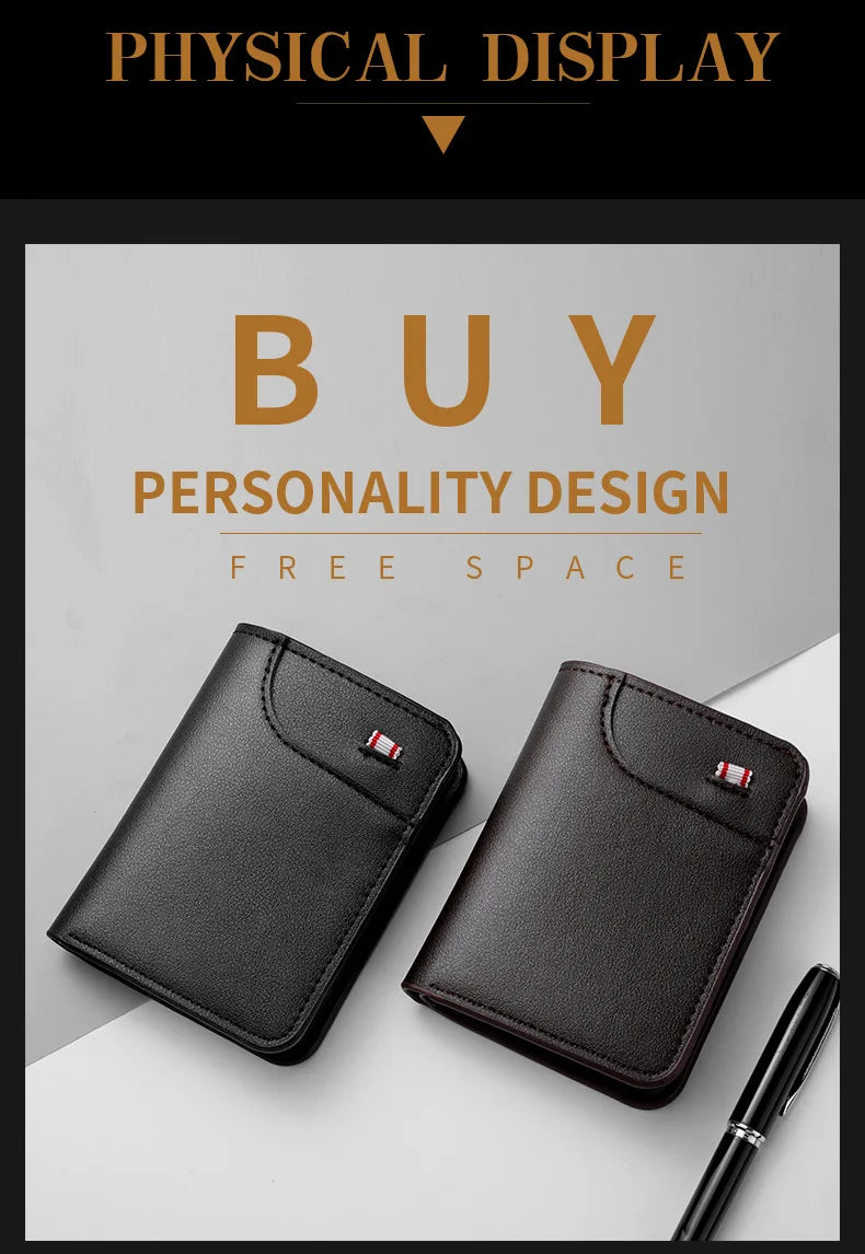 Minimalist PU Leather Retro Men's Wallet Black Coffee Ultra Thin Multiple Pockets Soft Two-Fold ID Card Holder Credit Card 2026