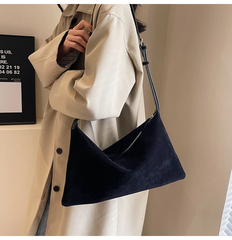 Vintage Suede Tote Bag For Women Autumn Winter New Large Capacity Commute Shoulder Crossbody Bags Fashion Trend Underarm Bags