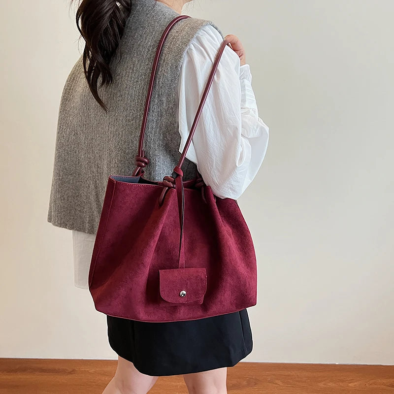 LEFTSIDE Luxury Faux Suede Tote Bag 2025 Winter Auturm Casual New Shoulder Bag Young Women's Underarm Bag Handbags and Purses