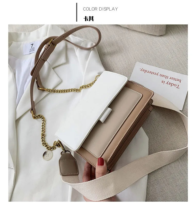 Stylish Contrast-Colour PU Crossbody Bag Versatile Shoulder Bag with Square Shape Dual Strap Design Commuting & Everyday Use