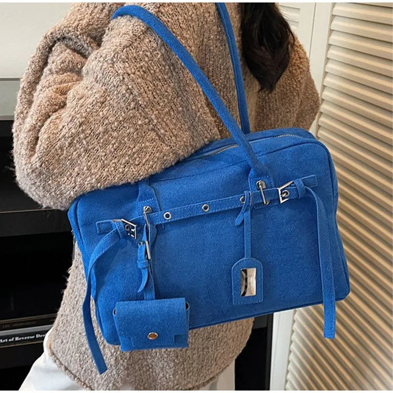 New Retro Ladies Tote Bag Highend Pu Suede Handbag Fashion Simple Large-capacity Shoulder Bag Korean Version Commuter Travel Bag