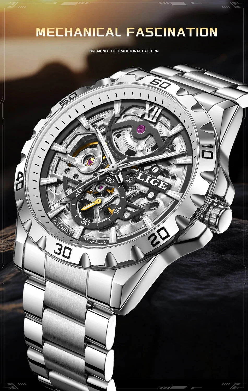 LIGE Luxury mechanical Watches Automatic wristwatches Date Luminous Waterproof Hollow TourbillonMen Watch Relogio mecanico reloj