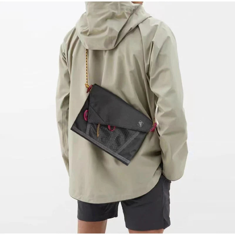 Ultra-Light Unisex Crossbody Shoulder Bag,Hollow Mesh Contrast Color Men Riding Travel Messenger Bag,Women Waterproof Sling Bag