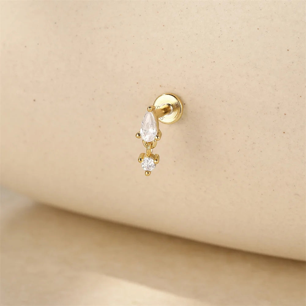 Aide 1pc 925 Sterling Silver DIY Handmake Zircon Studs For Women Flat Head Threaded Puncture Crystal Ear Bone Studs Ins Jewelry