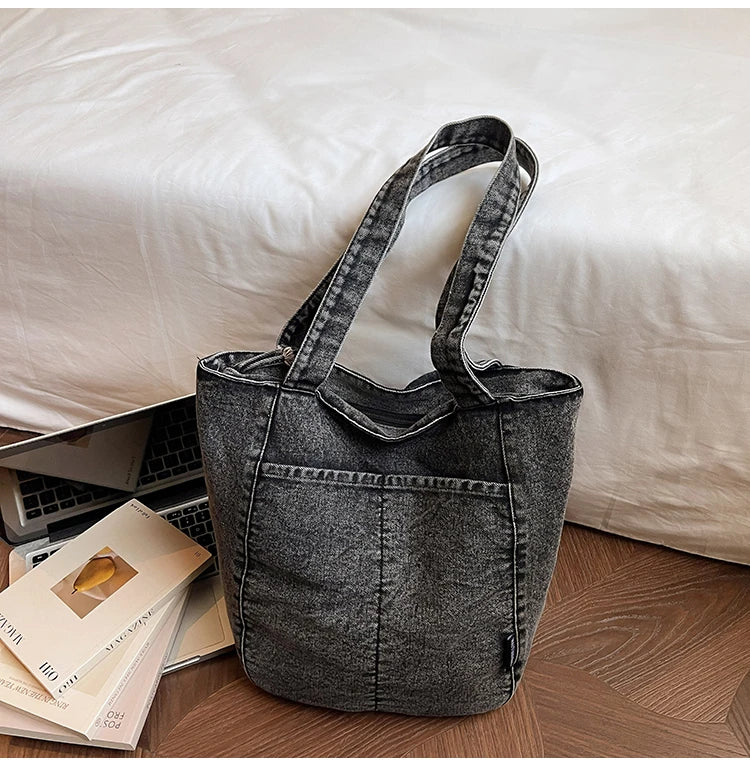 Casual Denim Shoulder Bag for Women Minimalist Daily Commute Crossbody Bag with Interior Zipper Pocket  Simple & Cool Design