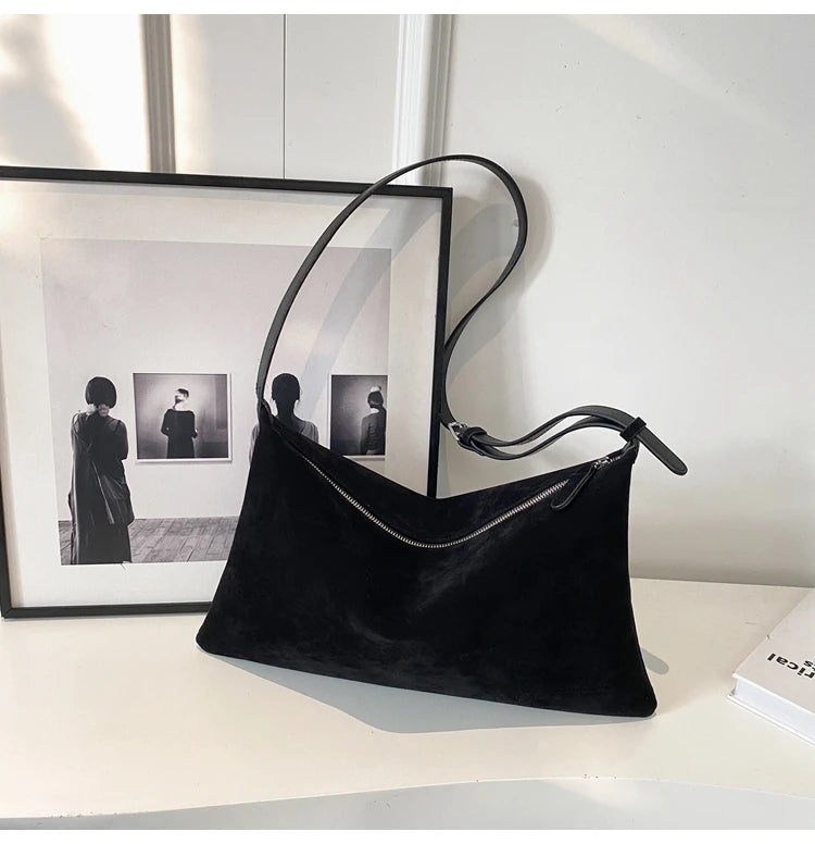 Vintage Suede Tote Bag For Women Autumn Winter New Large Capacity Commute Shoulder Crossbody Bags Fashion Trend Underarm Bags
