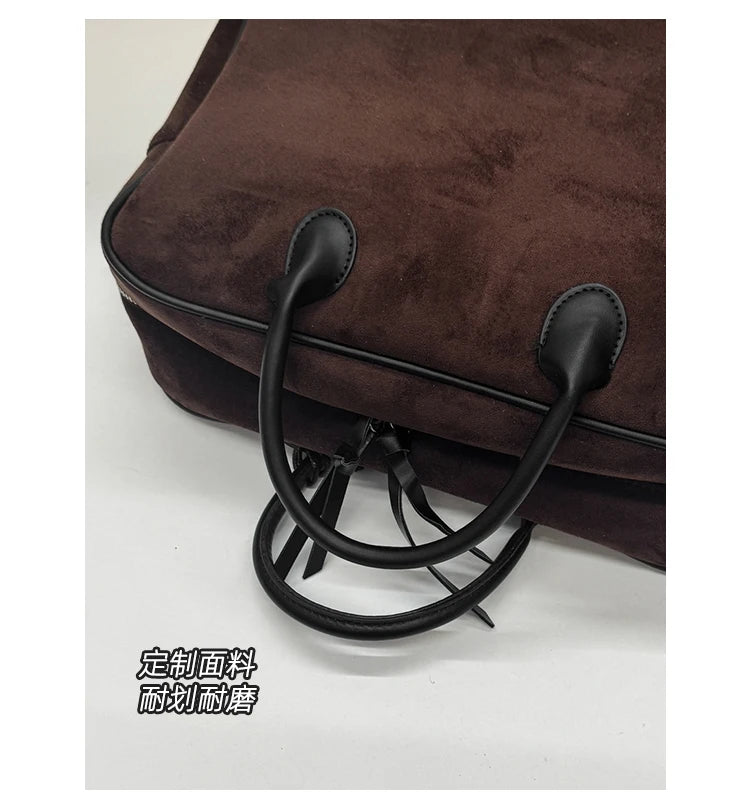 Faux Suede Taupe Retro Tote Bags for Women Solid Color Large Capacity Commuting Versatile Casual Shoulder Bag Classic Handbag