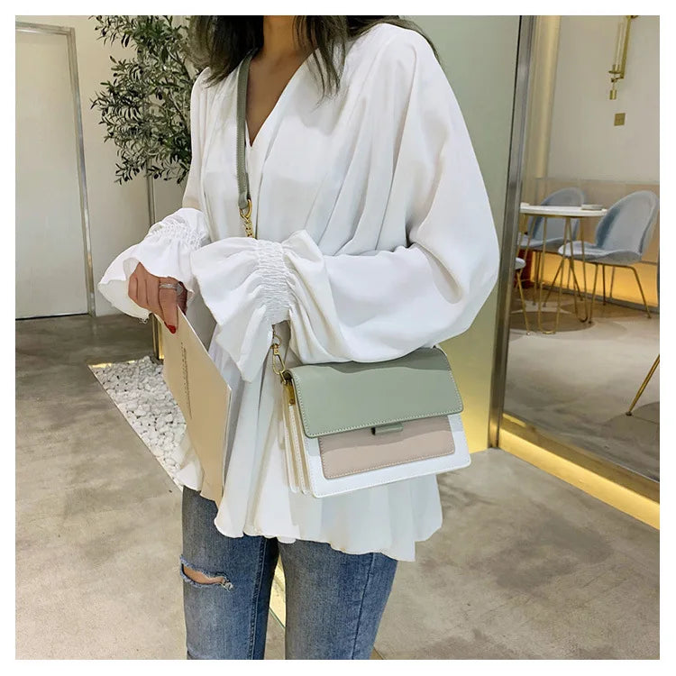 Stylish Contrast-Colour PU Crossbody Bag Versatile Shoulder Bag with Square Shape Dual Strap Design Commuting & Everyday Use