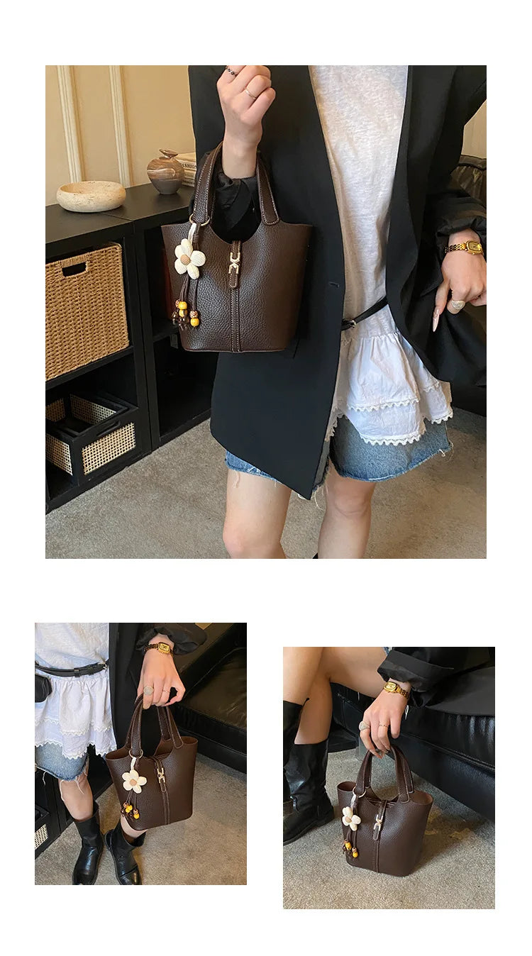 2026 New Fashion Design One Shoulder Crossbody Bag Trendy Commuter Pendant Bucket Bag
