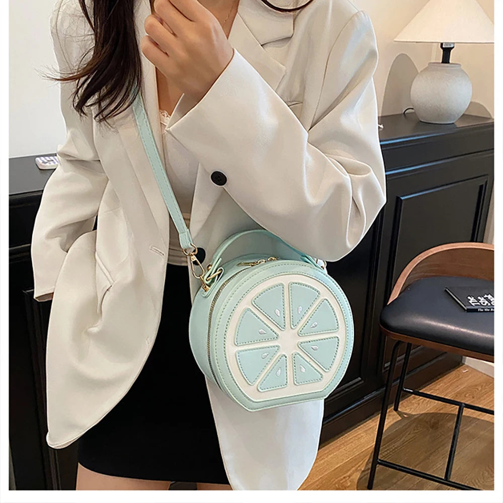 Creative Fruit Design Crossbody Bags for Women Phones Summer Cute Orange-Slices Shaped Circular Small Single Shoulder Bag 2025