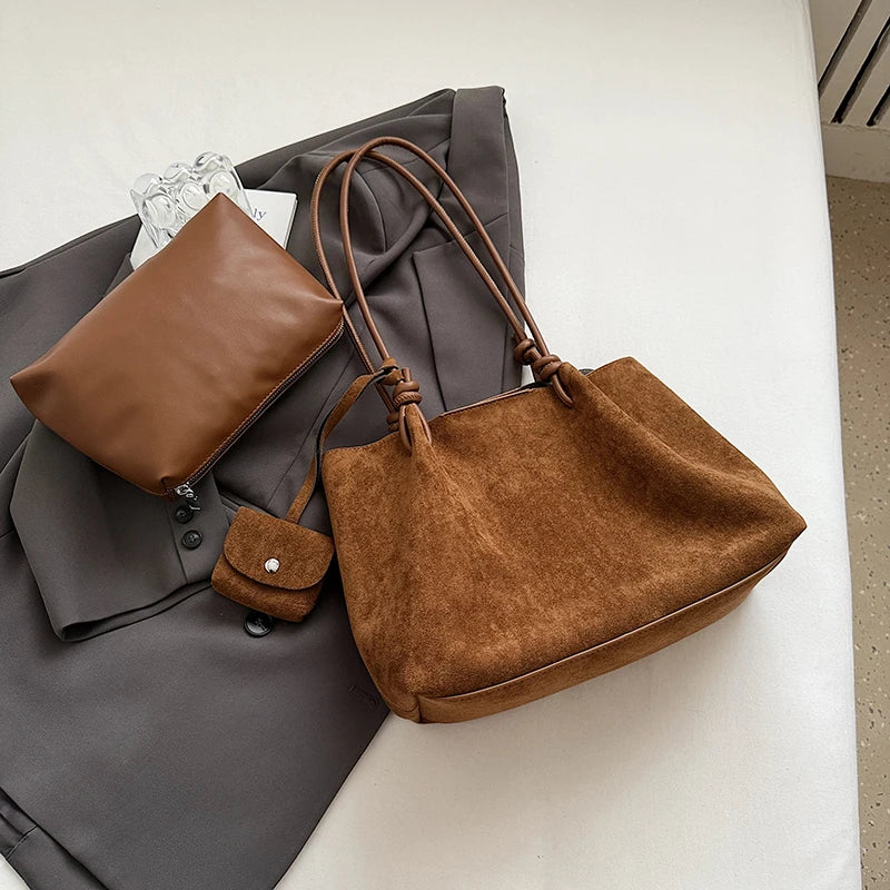 LEFTSIDE Luxury Faux Suede Tote Bag 2025 Winter Auturm Casual New Shoulder Bag Young Women's Underarm Bag Handbags and Purses