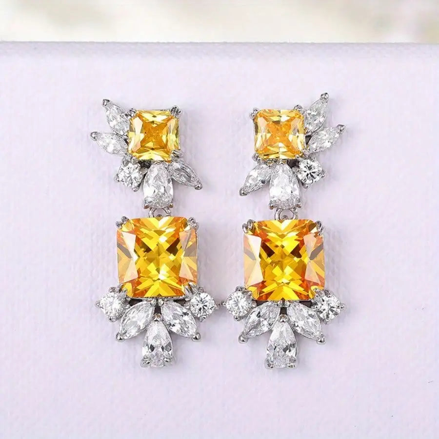 Simple Geometric Zircon Square Shape Stud Earrings Cute Shiny CZ Bride Bridesmaid Earring Jewelry