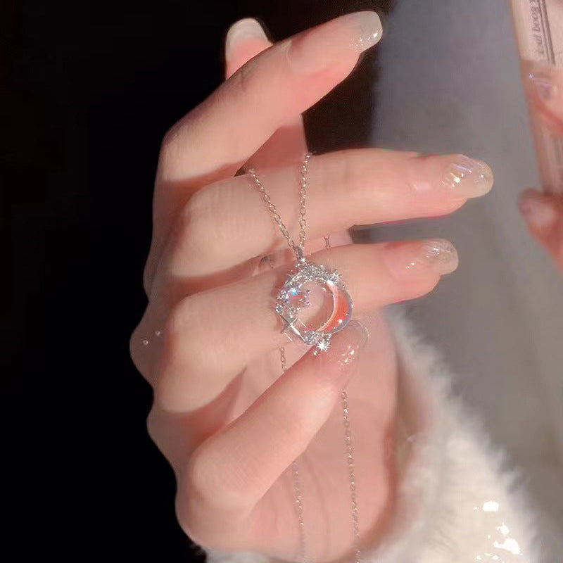 1PC New Elegent Silver Color Crystal Star Moon Necklace Charm Pendant Choker Necklace For Girl Women Statement Wedding Jewelries