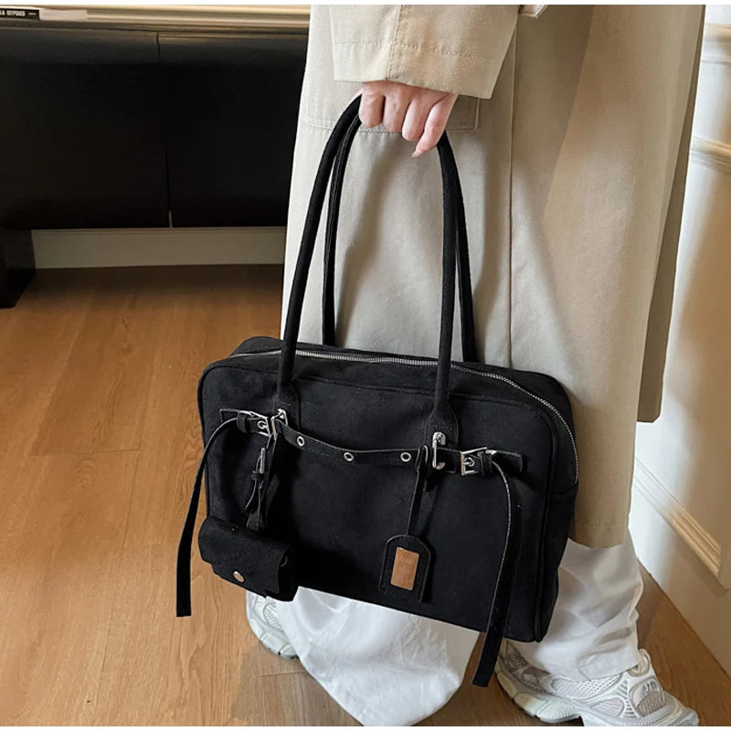 New Retro Ladies Tote Bag Highend Pu Suede Handbag Fashion Simple Large-capacity Shoulder Bag Korean Version Commuter Travel Bag