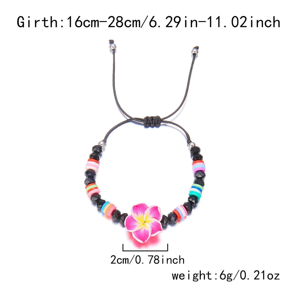 Crystal Beads Soft Polymer Clay Flower Bracelets For Women Men Bohemian Resin Floral Handmade Woven Bangles Summer Party Jewelry