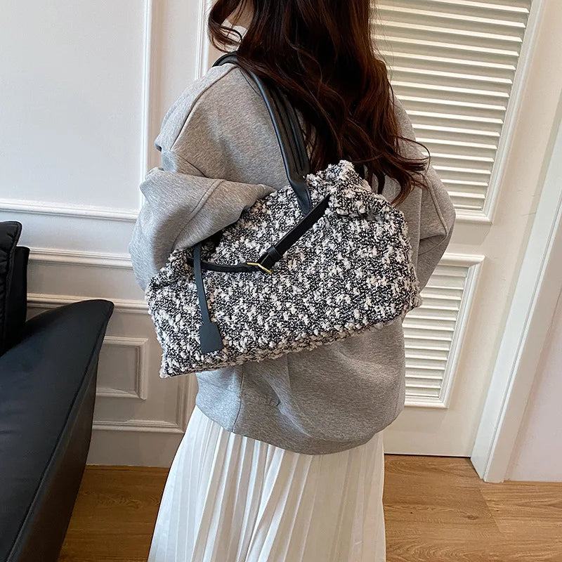 Belt Design Matte Leather Women's Tote Shoulder Bag Suede Velvet Female Underarm Bags Large Capacity Ladies Work Handbags Purse