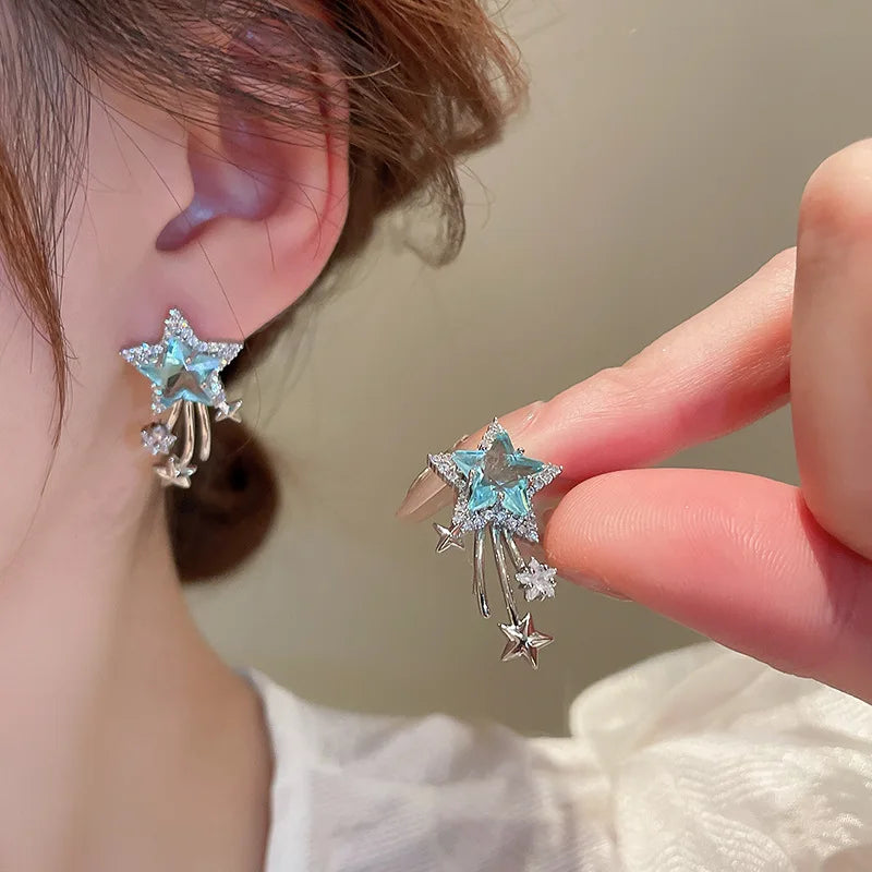 Star Zircon Earrings for Women Creative Delicate Ear Hook Temperament Luxury Fashion High Sense Sparkle Unique Jewelry