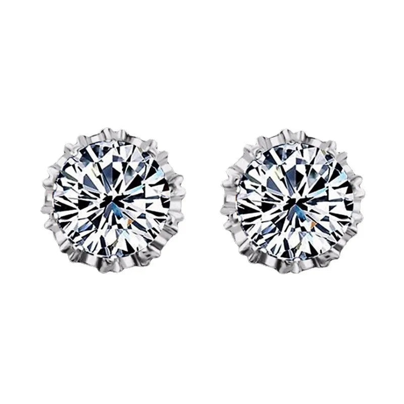 1 Pair Fashion Jewelry Crown Women Classic Shining Zircon Small Stud Earrings Silver Color Ears Stud For Men Crystal Earrings