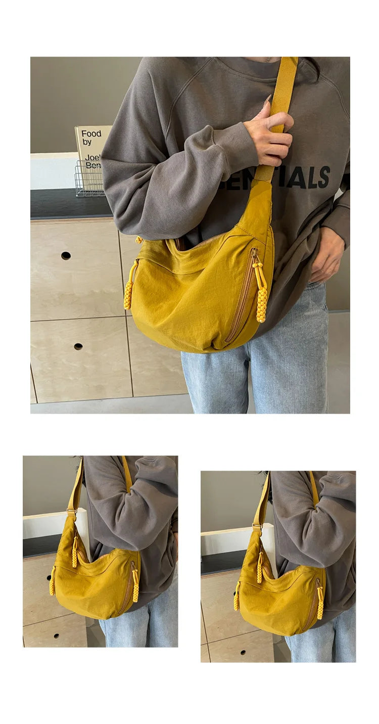 Leisure Unisex Crossbody Bags Summer New Campus Sports Style Shoulder Hobos Bag Solid Color Large Capacity Messenger Bag
