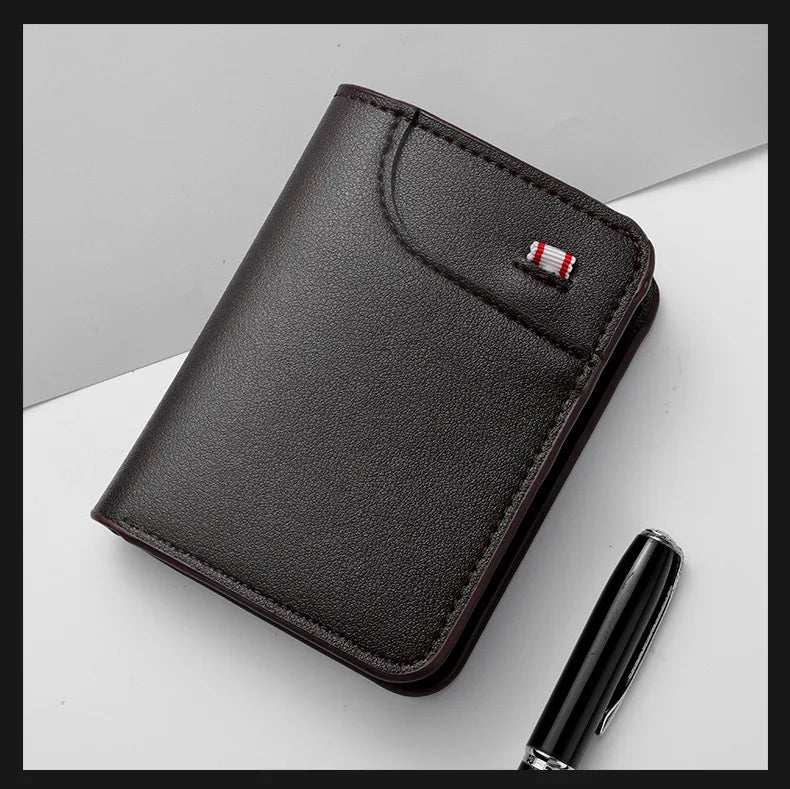 Minimalist PU Leather Retro Men's Wallet Black Coffee Ultra Thin Multiple Pockets Soft Two-Fold ID Card Holder Credit Card 2026