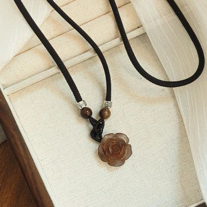 Chinese Style Fashion Retro Braided Rope Necklace Butterfly Flower Moon Safety Lock Pendant Necklace For Women Vintage Jewelry