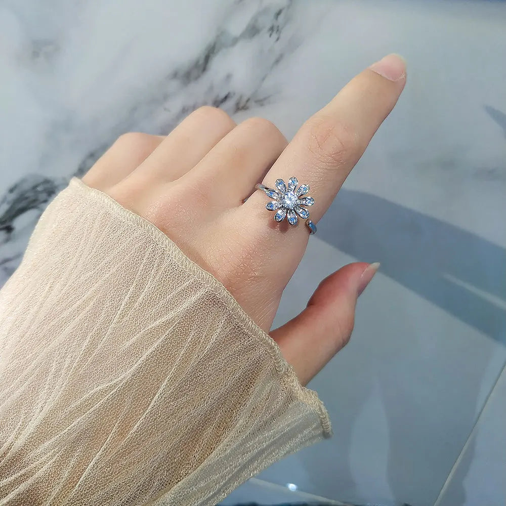 SMJEL Fidget Spinner Ring Anxiety for Women Multiple Crystal Flower Eye Butterfly Animal Ring Rotate Anti Stress Wedding Jewerly