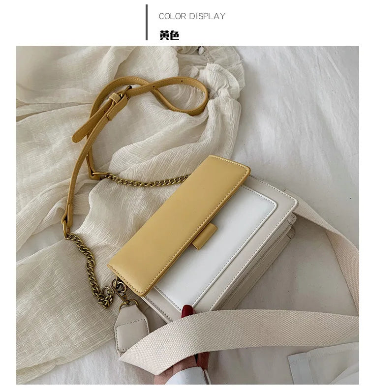 Stylish Contrast-Colour PU Crossbody Bag Versatile Shoulder Bag with Square Shape Dual Strap Design Commuting & Everyday Use