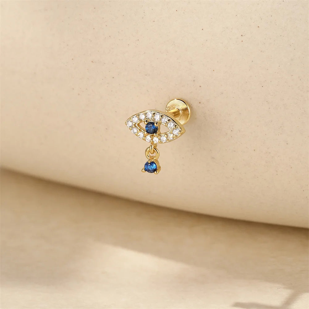 Aide 1pc 925 Sterling Silver DIY Handmake Zircon Studs For Women Flat Head Threaded Puncture Crystal Ear Bone Studs Ins Jewelry