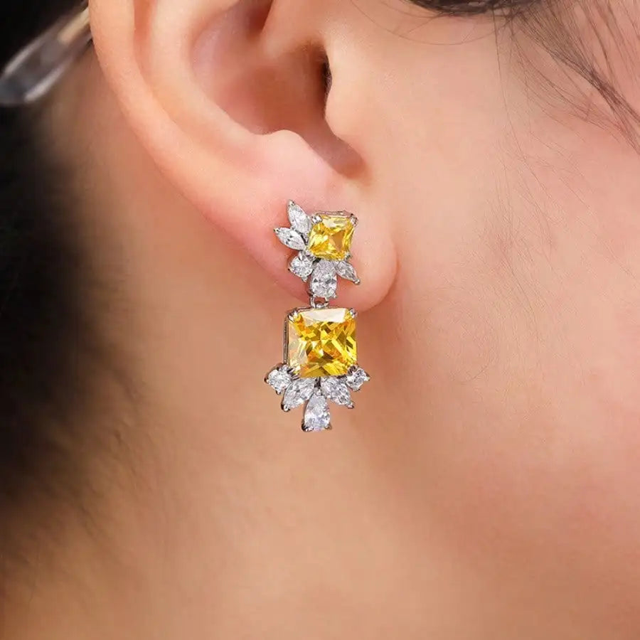 Simple Geometric Zircon Square Shape Stud Earrings Cute Shiny CZ Bride Bridesmaid Earring Jewelry