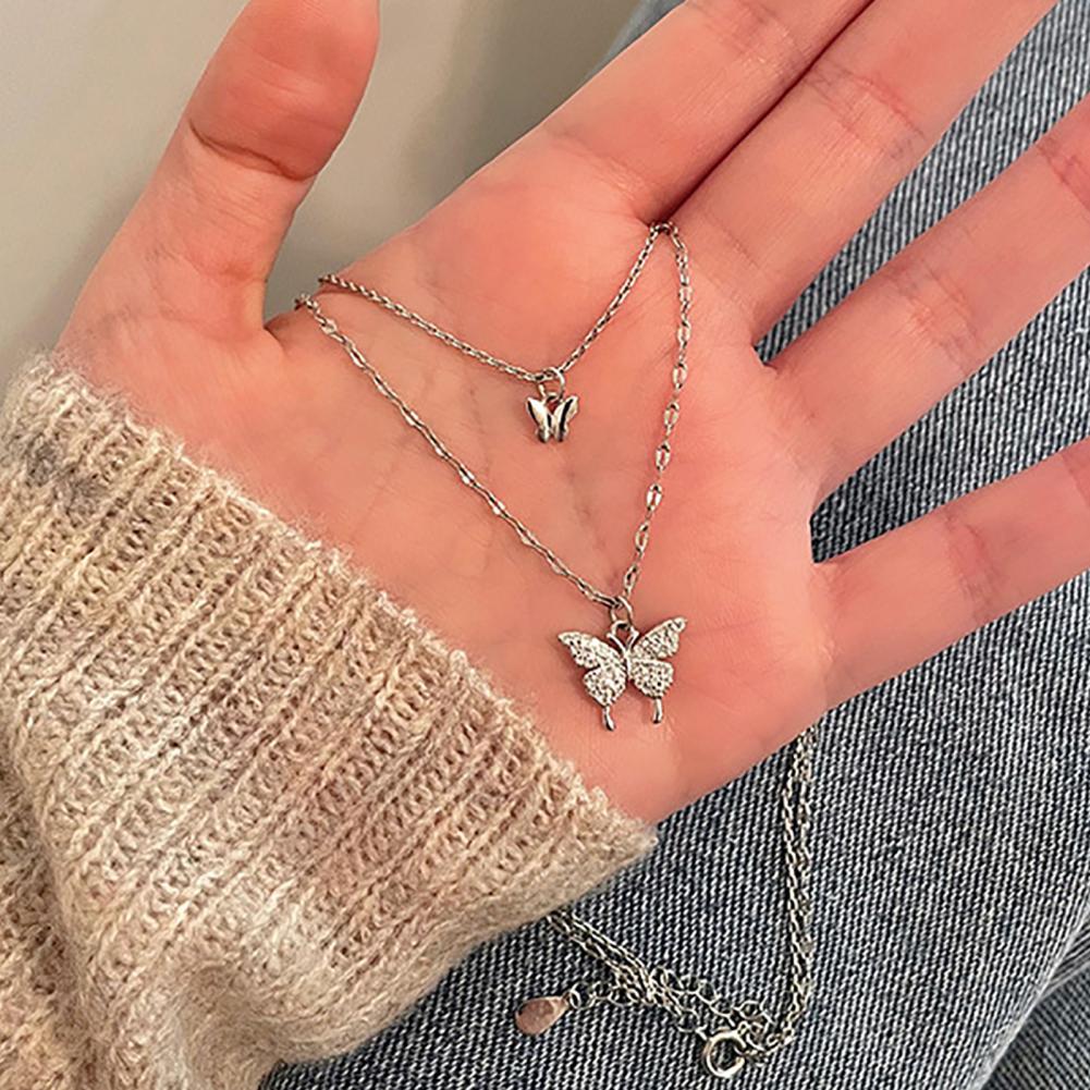 2023 New Butterfly Necklace Double Layer Rust-proof Alloy Butterfly pendant Personality Fashion Clavicle Chain for Women