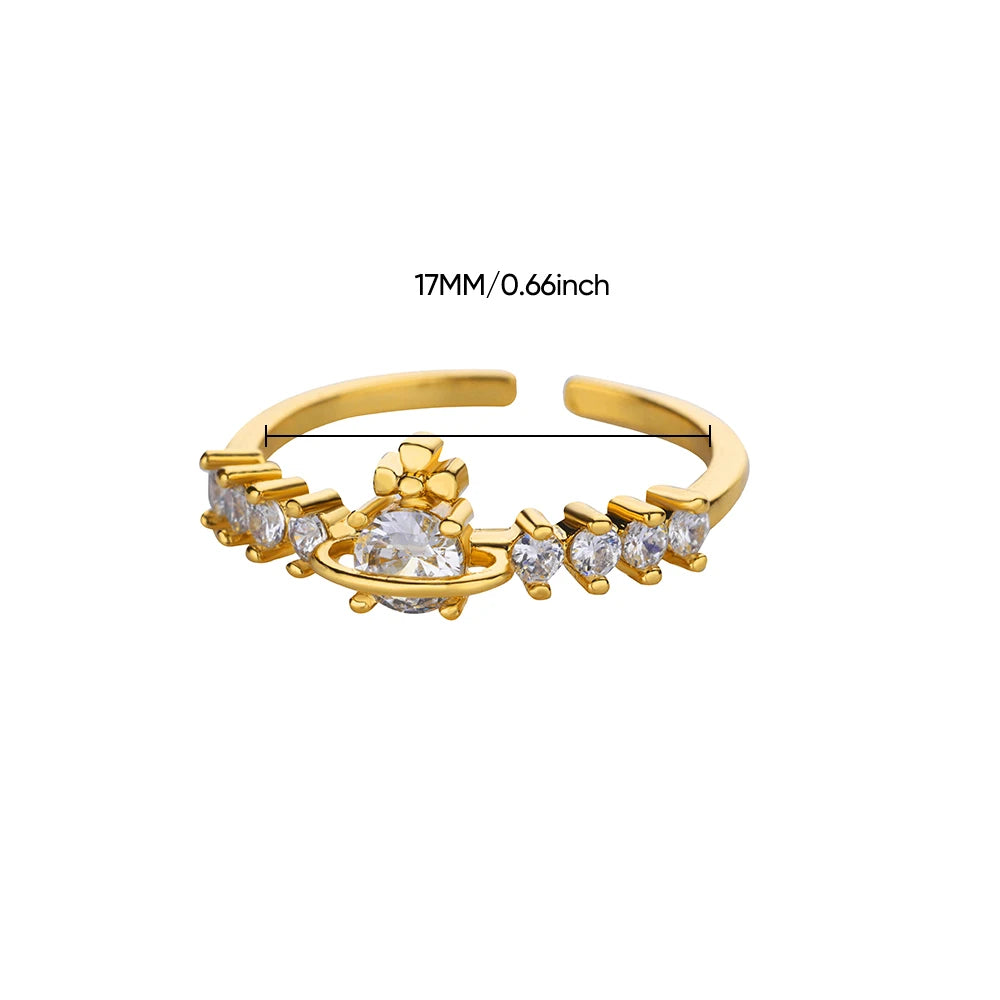 Luxury Zircon Round Rings For Women Gold Color Stainless Steel Open Ring Luxury Wedding Couple Aesthetic Jewerly Accessories