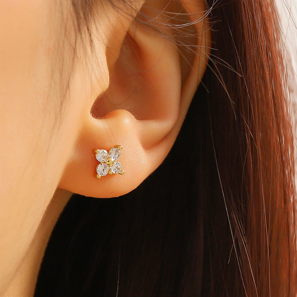 Trendy Cute Sweet Flower Zircon Stud Earring For Women Classic Shiny Stud Earrings Fashion Small Ear Female Jewelry