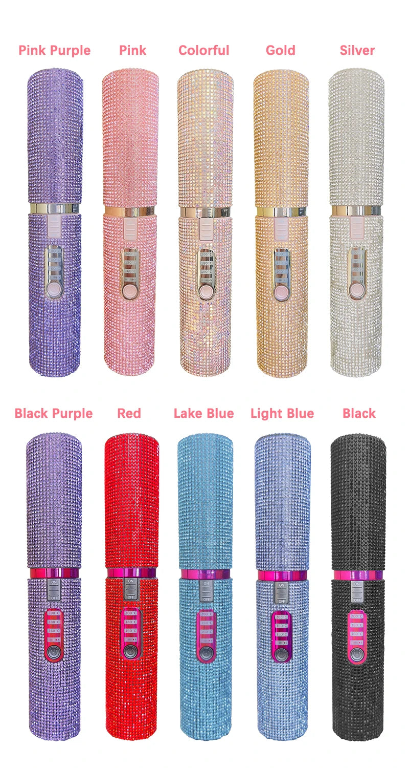 2-IN-1 Electric USB Hair Straightener Curler Fashion Colored Diamond  Design Wireless Travel Hair Straightening Styler Brush