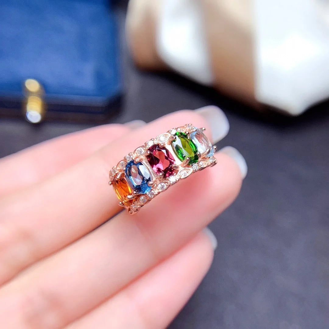 Adjustable Aesthetic Dainty Opening Ring for Women Multicolor Crystal Zirconia Rose Gold Color Finger Accessories Jewelry KAR200