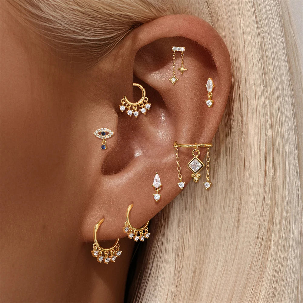 Aide 1pc 925 Sterling Silver DIY Handmake Zircon Studs For Women Flat Head Threaded Puncture Crystal Ear Bone Studs Ins Jewelry