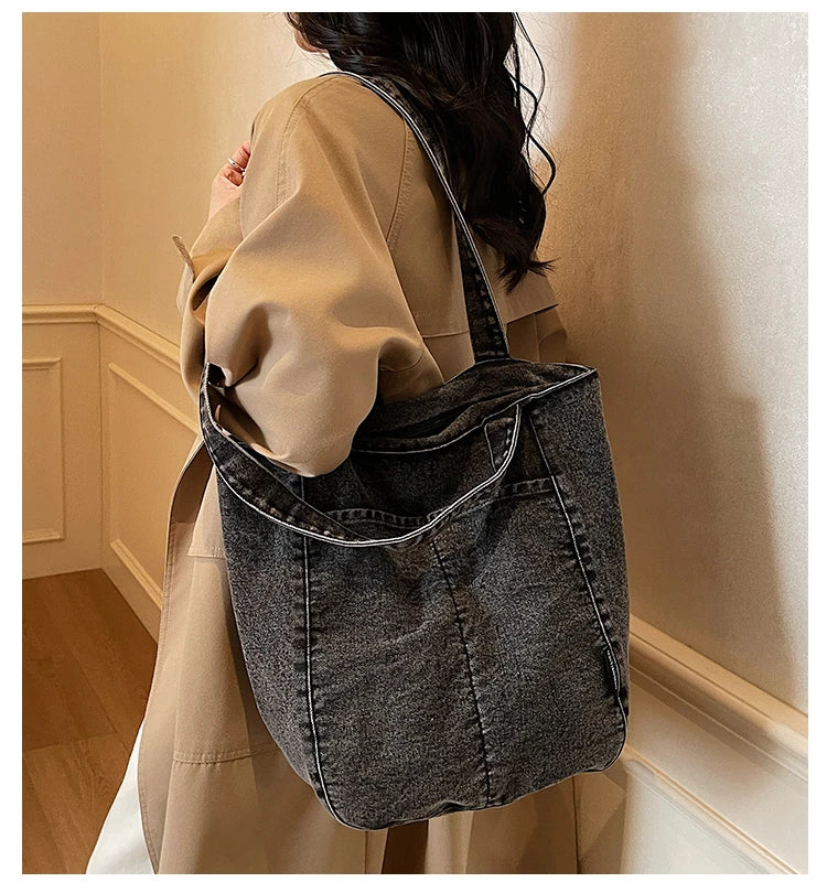 Casual Denim Shoulder Bag for Women Minimalist Daily Commute Crossbody Bag with Interior Zipper Pocket  Simple & Cool Design
