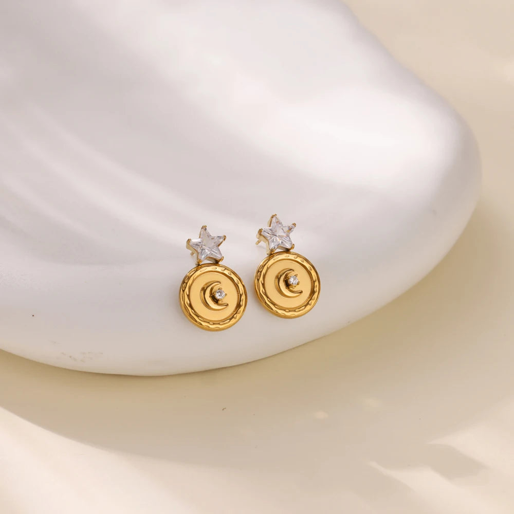 Fashion Zircon Stud Earrings for Women Gold Color Stainless Steel Earrings Trendy Luxury Wedding Jewelry Accessories aretes muje