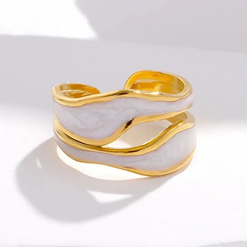Luxury Irregular Adjustable Finger Ring Retro Stainless Steel Double Oil Drip Open Rings for Women  2025 New Trendy Jewelry