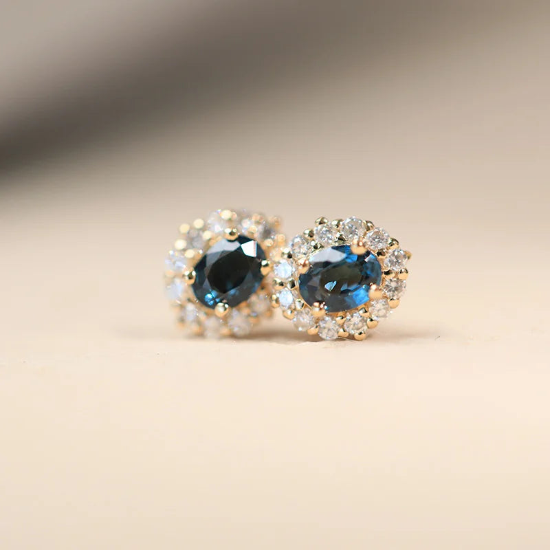 925 Sterling Silver Plated 18k Gold Blue Zircon Earrings Set With Mini Luxury Style Jewelry Accessories