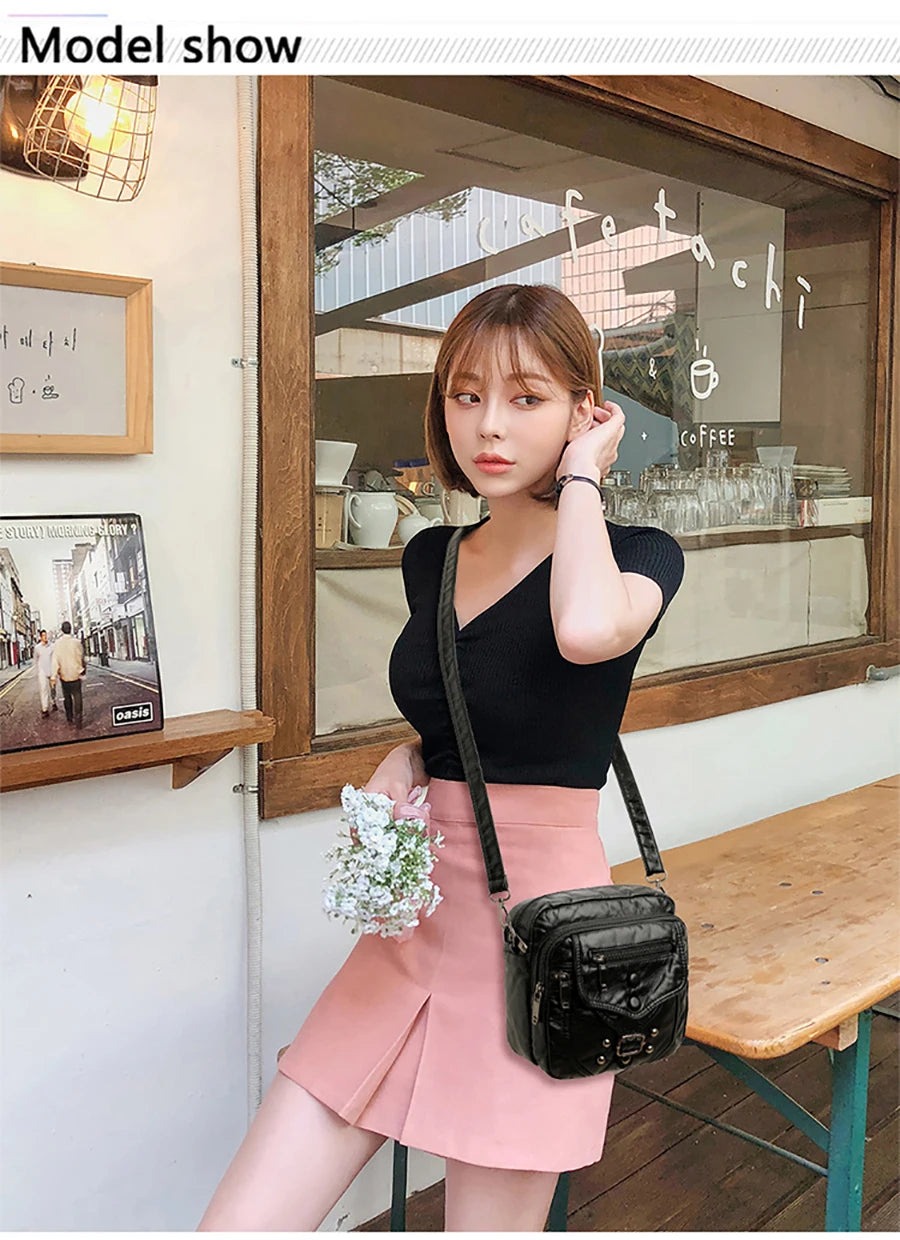 Many Pockets Shoulder Crossbody Bags for Women 2022 Brand Designr Soft Leather Handbags Leisure Style Ladies Messenger Bags Sac