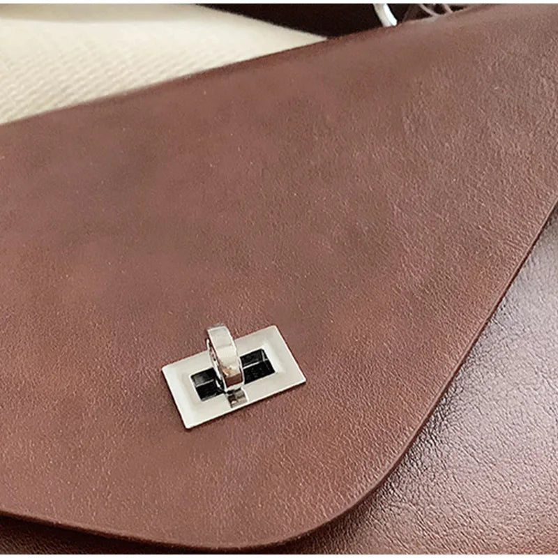 Crossbody Messenger Bag,Designer Versatile Large Capacity Commuting Shoulder Bag,Lady PU Tote Bags Vintage Buckle Handbag Brown