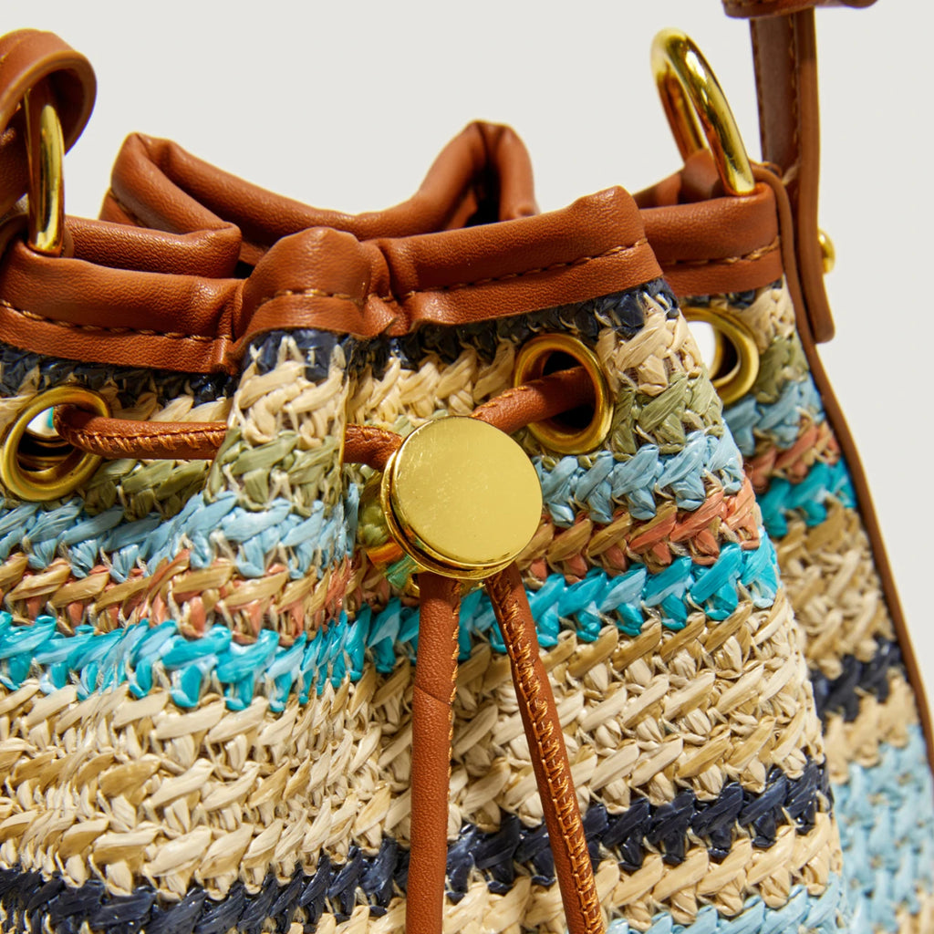 2 Pcs/set Bucket Design Crossbody Bag 2025 Boho Beach Shoulder Purses and Handbags Summer Colorful Straw Bolsa Feminina New