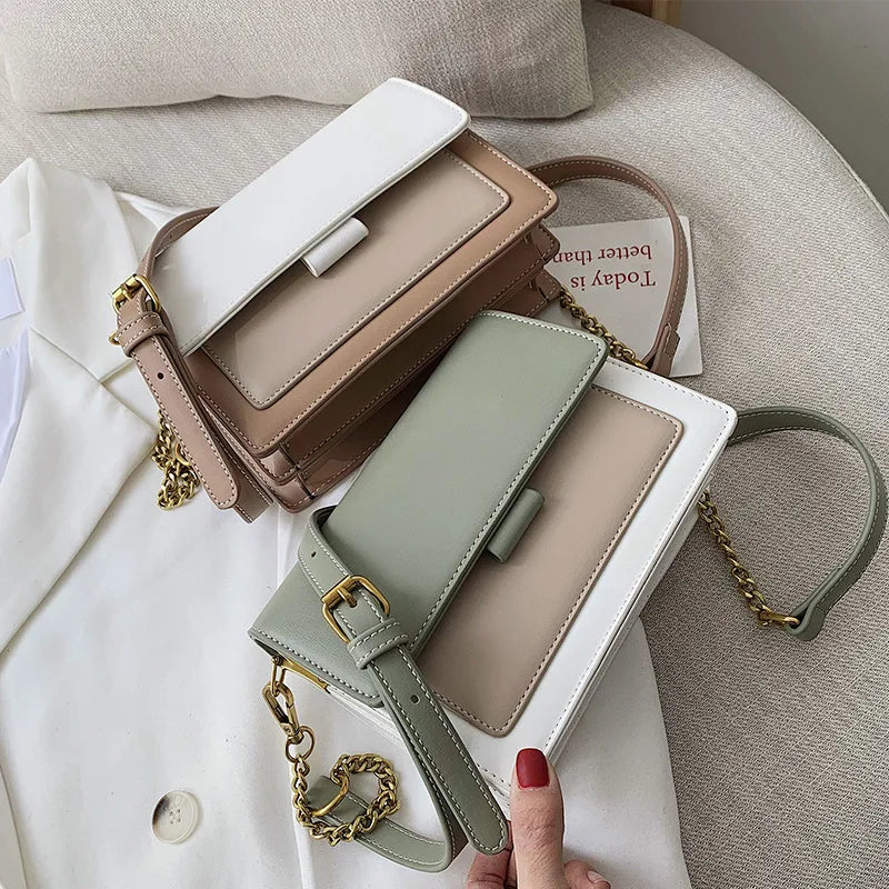Stylish Contrast-Colour PU Crossbody Bag Versatile Shoulder Bag with Square Shape Dual Strap Design Commuting & Everyday Use