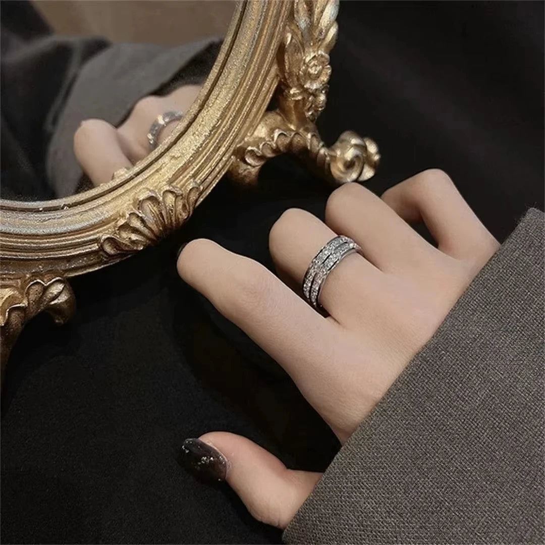 Luxury Rose Gold Color Double Row Square Zircon Stainless Steel Ring For Women Romantic  Wedding Party Jewelry Female Jewelry Fa