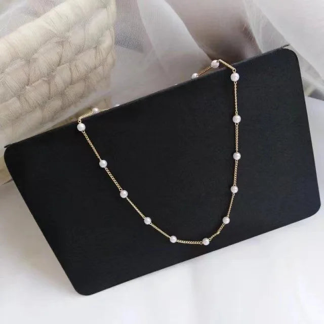 1Pc New Beads Women'S Neck Chain Kpop Pearl Choker Necklace Gold Color Goth Chocker Jewelry On The Neck Pendant Collar For Girl