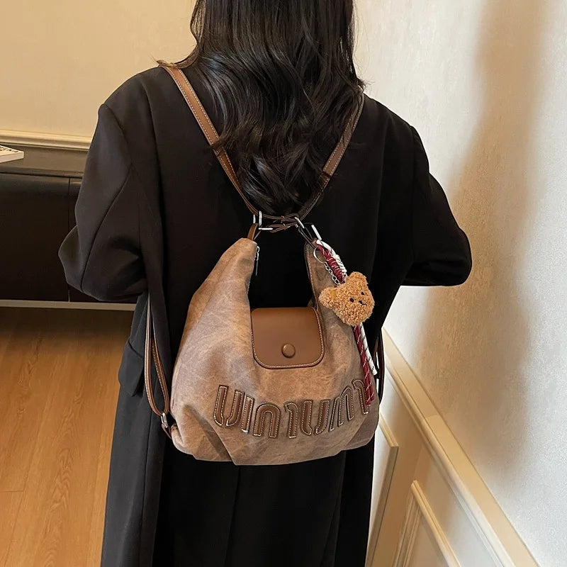 2026 Brown Suede Convertible Tote Backpack, Large Capacity 3-in-1 Work Bag, Adjustable Crossbody Shoulder Bag for Women Commute