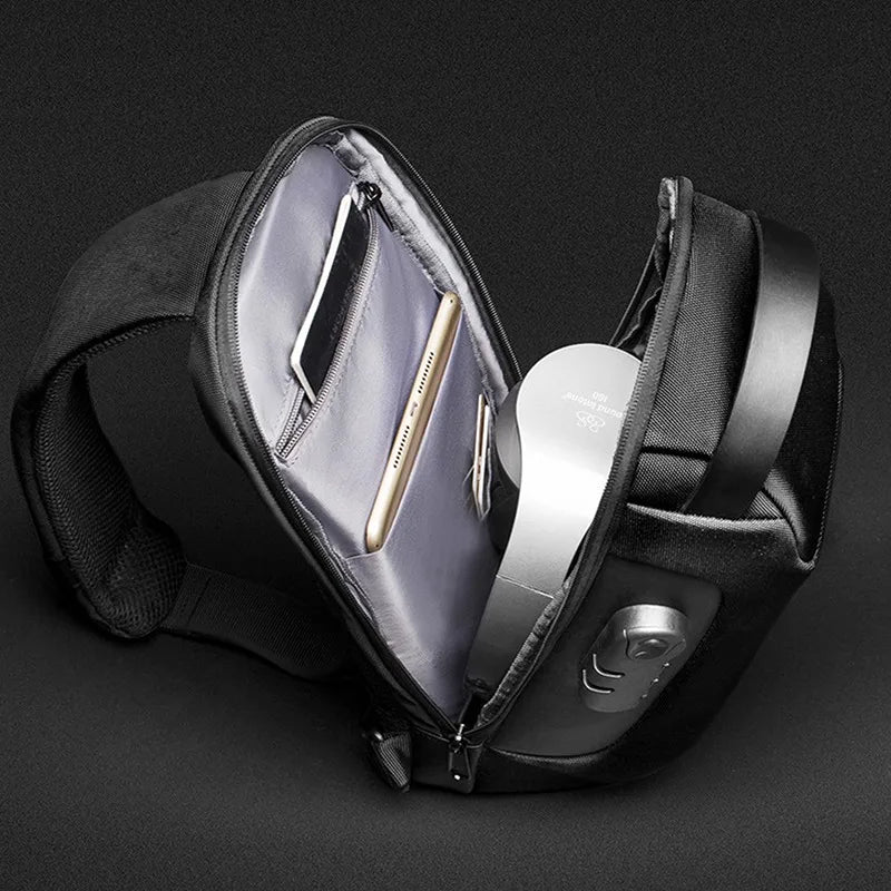 Men'S Usb Crossbody Bag Anti-Theft Shoulder Bags Waterproof Oxford Waist Bag Multifunction Short Travel Messenger Chest Pack