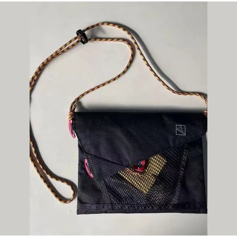 Ultra-Light Unisex Crossbody Shoulder Bag,Hollow Mesh Contrast Color Men Riding Travel Messenger Bag,Women Waterproof Sling Bag